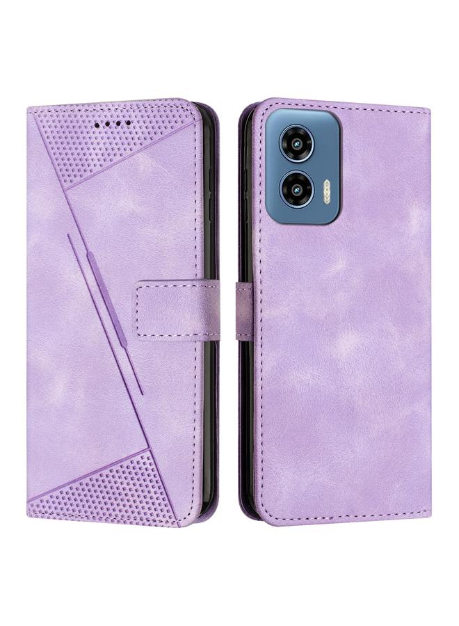Green Tiger For Motorola Moto G Play 5G 2024/Moto G 5G 2024 Dream Triangle Leather Phone Case with Lanyard(Purple)