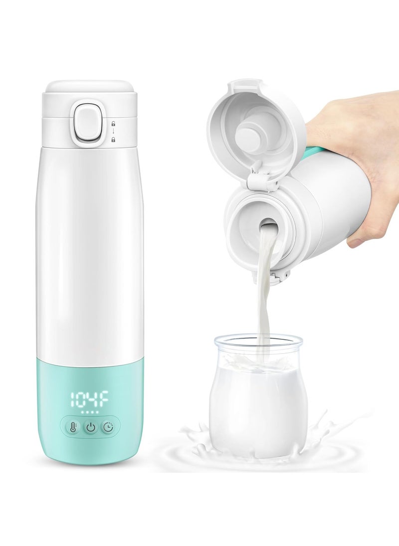 LENND - Portable Bottle Warmer for Travel,Portable Milk Warmer for Baby-360ml Ceramic Heater Heating,Fast Charging & Cordless Milk Warmer -Dual Heating Modes for Breast Milk & Water,Green - Image 1