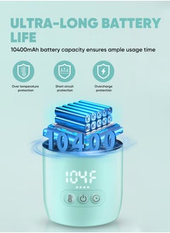 لينند الترمس المحمولة للسفر ، الترمس المحمولة للرضع - 360ml سخان السيراميك مع الحليب الساخن ، شحن سريع و اللاسلكي الترمس الحليب - حليب الثدي والماء المزدوج طريقة التدفئة ، الأخضر  - Image 5