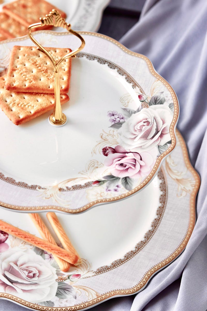 Vigneto Gold Roses Two Tier Dessert Stand, Cupcake Display and Cake Stand, Detachable Serving Dessert Tower | Finest Premium Porcelain - Image 2
