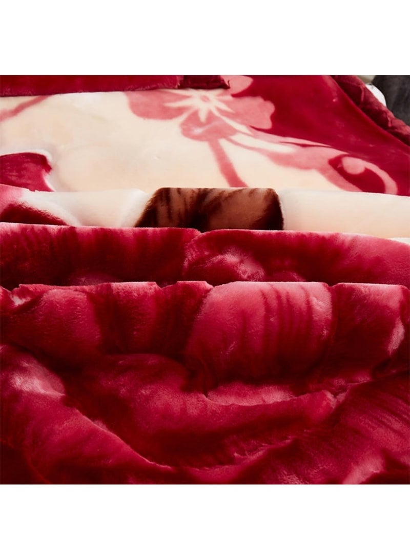 Thick, heavyweight velvet winter blanket for a double bed; warm, heavy, fluffy, and soft with a floral print. - Image 4