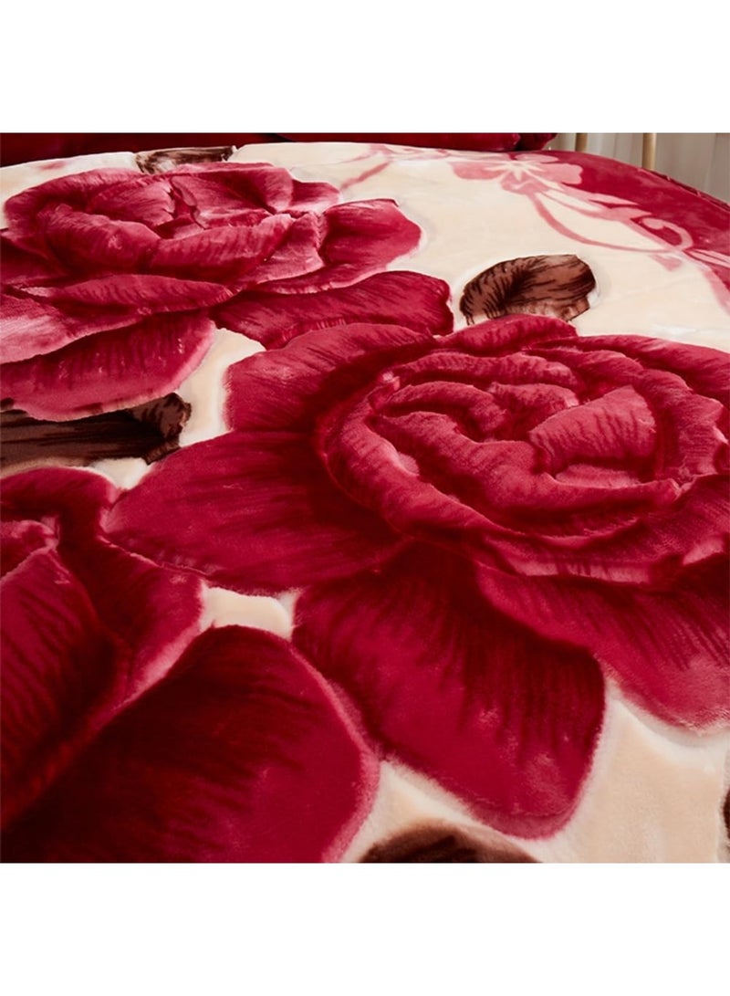 Thick, heavyweight velvet winter blanket for a double bed; warm, heavy, fluffy, and soft with a floral print. - Image 5