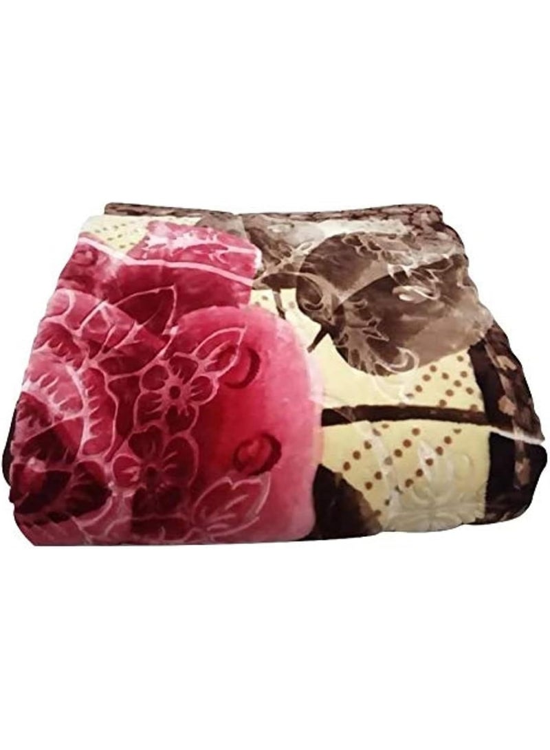 Thick, heavyweight velvet winter blanket for a double bed; warm, heavy, fluffy, and soft with a floral print. - Image 3
