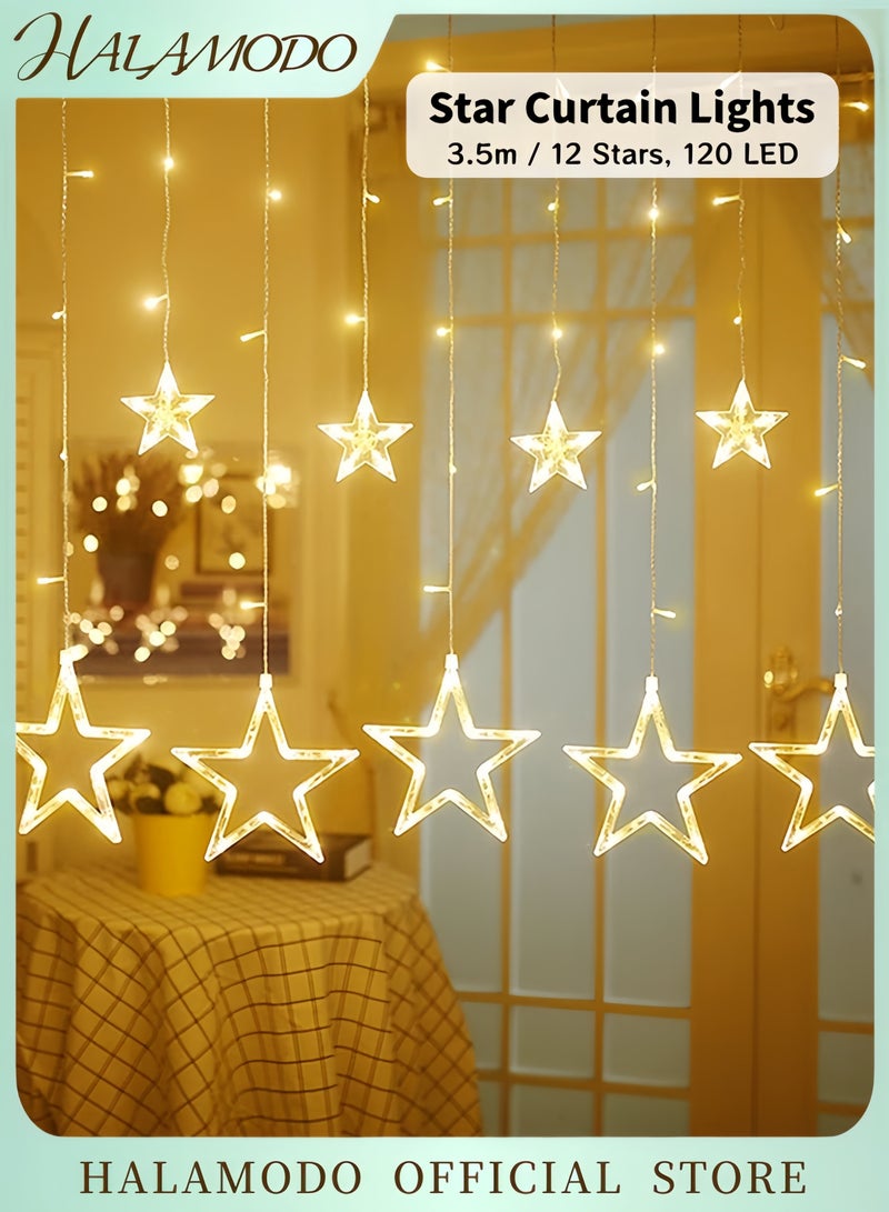 HALAMODO 12 Stars LED Curtain String Lights 120 LED Hanging Twinkle Star Fairy Lights with 8 Modes Connectable Window Wall Backdrop Light Set for Christmas Wedding Party Indoor Outdoor Decor  - Image 1