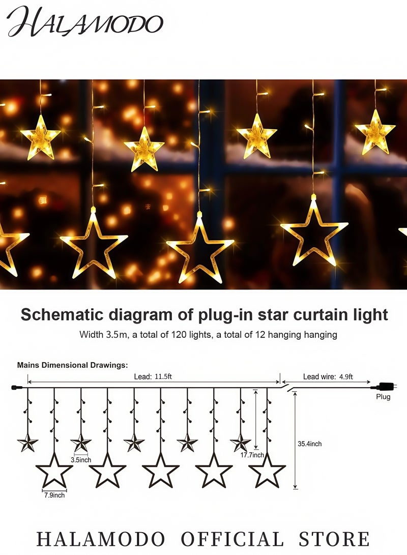 HALAMODO 12 Stars LED Curtain String Lights 120 LED Hanging Twinkle Star Fairy Lights with 8 Modes Connectable Window Wall Backdrop Light Set for Christmas Wedding Party Indoor Outdoor Decor  - Image 3