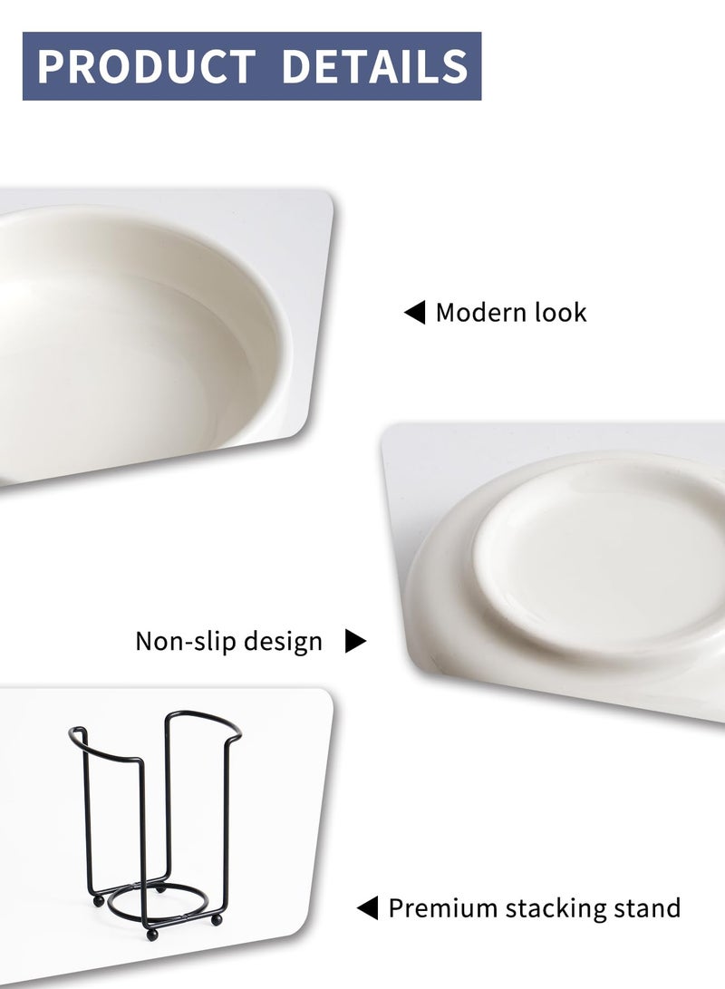 YJR Ceramic Japanese Side Dishes, Seasoning Dishes, Dipping Bowls - 3.5 Inch, with Metal Stand for Ketchup Soy Sauce BBQ Party, Set of 6, White - Image 3
