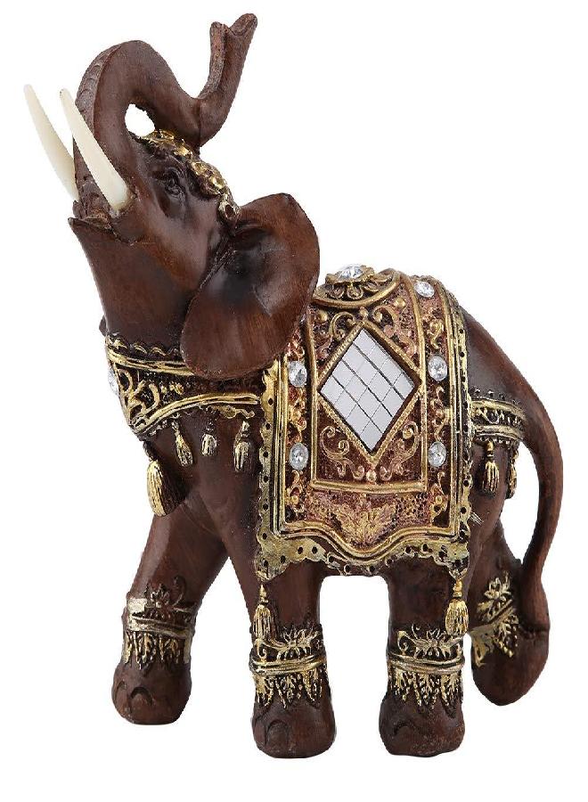 Ejoyous Feng Shui Wood Grain Elegant Elephant Statue 5.5 (H) Thai Elephant With Trunk Facing Upwards Collectible Figurine Sculpture Decoration Statue Wealth Lucky Figurine Home Office Decor Gift, Wooden L - Image 3