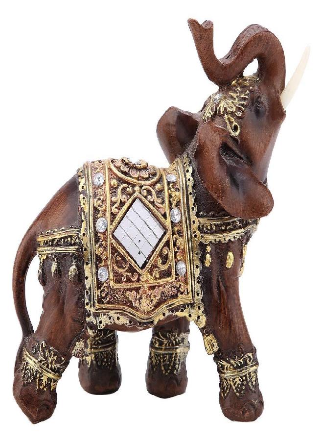 Ejoyous Feng Shui Wood Grain Elegant Elephant Statue 5.5 (H) Thai Elephant With Trunk Facing Upwards Collectible Figurine Sculpture Decoration Statue Wealth Lucky Figurine Home Office Decor Gift, Wooden L - Image 1
