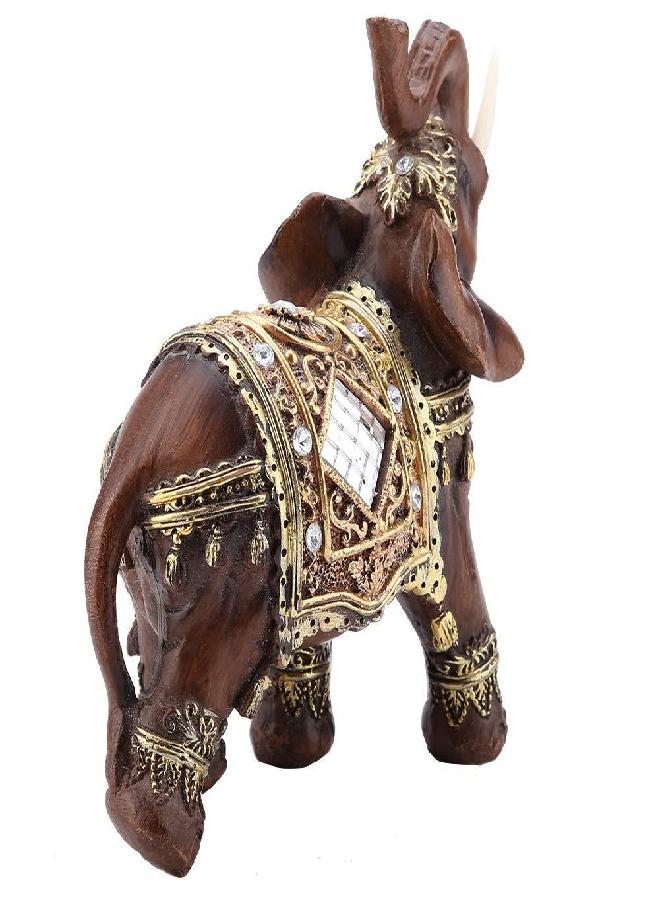 Ejoyous Feng Shui Wood Grain Elegant Elephant Statue 5.5 (H) Thai Elephant With Trunk Facing Upwards Collectible Figurine Sculpture Decoration Statue Wealth Lucky Figurine Home Office Decor Gift, Wooden L - Image 2