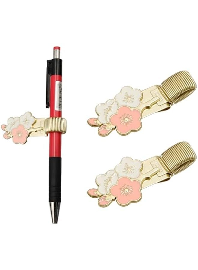 Generic Decorative Floral Pen Clip Holders in Pink - Set of 2 - Spring Loop Organizer for Notebook and Clipboard  - Image 1