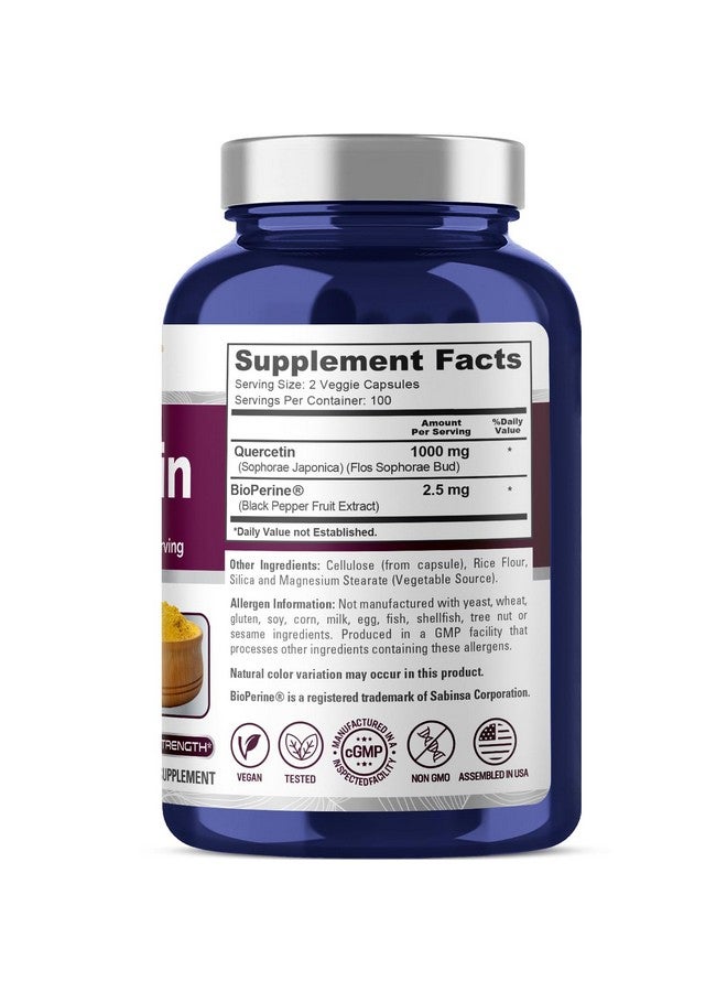 NusaPure Quercetin 1000mg - 200 Veggie Caps (Non-GMO, Vegan, Vegetarian) Bioperine - Image 2