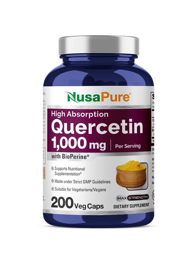 NusaPure Quercetin 1000mg - 200 Veggie Caps (Non-GMO, Vegan, Vegetarian) Bioperine - Image 1