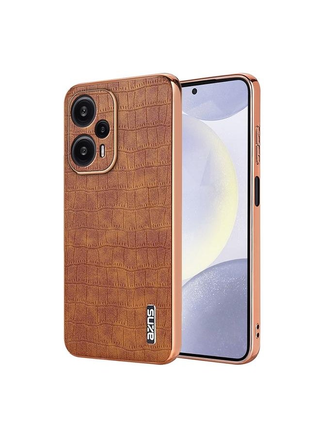 Zaboon - For Redmi Note 12 Turbo AZNS Electroplated Frame Crocodile Texture Full Coverage Phone Case(Brown) - Image 1