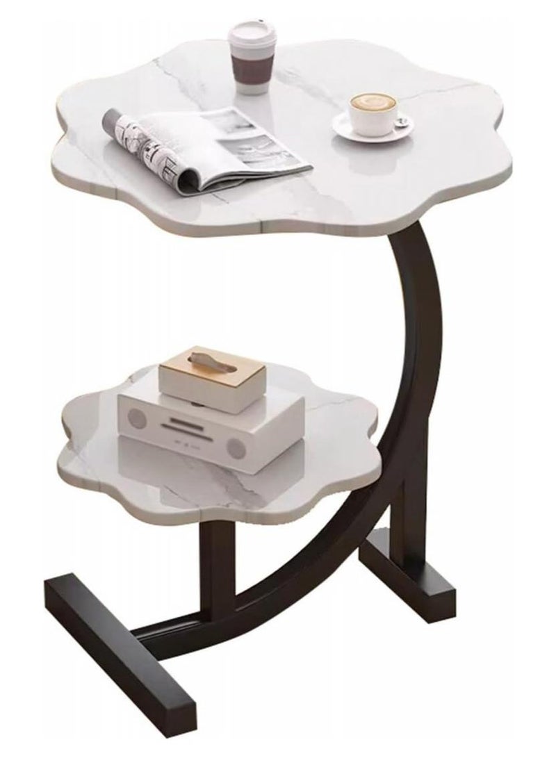 هاي هونور طاولة قهوة خفيفة فاخرة من طبقتين، طاولة جانبية إبداعية فريدة من نوعها على شكل حرف C على شكل حرف C، دعم قدم شبه دائري ثلاثي الأبعاد، مناسبة لغرفة المعيشة والمكتب والدراسة وغرفة النوم والشرفة （أبيض） - Image 1