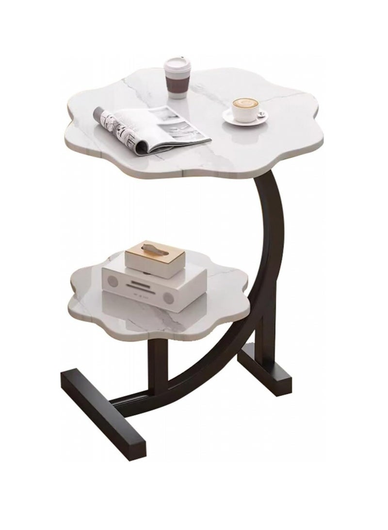 هاي هونور طاولة قهوة خفيفة فاخرة من طبقتين، طاولة جانبية إبداعية فريدة من نوعها على شكل حرف C على شكل حرف C، دعم قدم شبه دائري ثلاثي الأبعاد، مناسبة لغرفة المعيشة والمكتب والدراسة وغرفة النوم والشرفة （أبيض） - Image 2