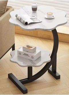 Hihonor Light Luxury 2 Layer Coffee Table, Unique Creative Side Table C-Shaped Semi-Circular Foot Three-Dimensional Support, Suitable for Living Room, Office, Study, Bedroom, Balcony（White）  - Image 2