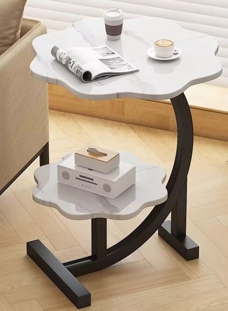 هاي هونور طاولة قهوة خفيفة فاخرة من طبقتين، طاولة جانبية إبداعية فريدة من نوعها على شكل حرف C على شكل حرف C، دعم قدم شبه دائري ثلاثي الأبعاد، مناسبة لغرفة المعيشة والمكتب والدراسة وغرفة النوم والشرفة （أبيض） - Image 3