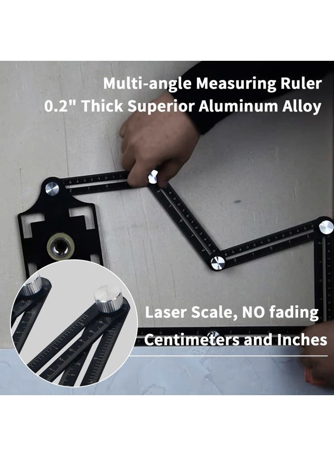 WiseWater Multi Angle Measuring Ruler, Universal Aluminum Alloy Measuring Template Tool for Tile Measurement with Opening Hole Positioning Locator (12-Sided) - Image 3