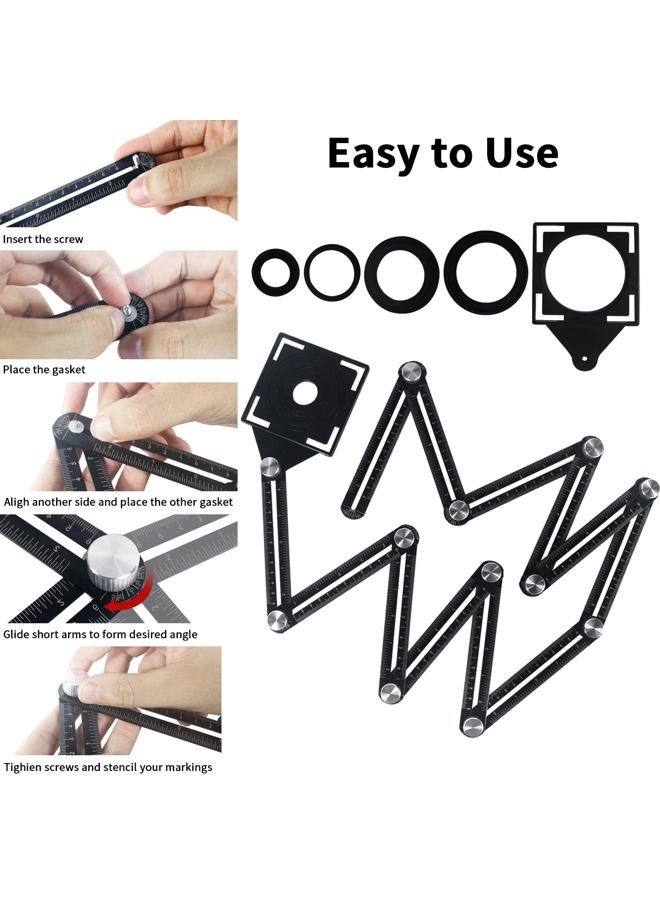 WiseWater Multi Angle Measuring Ruler, Universal Aluminum Alloy Measuring Template Tool for Tile Measurement with Opening Hole Positioning Locator (12-Sided) - Image 4