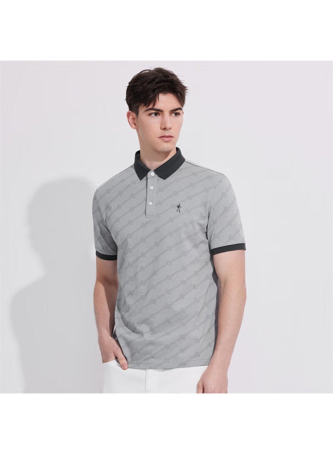 DANCING WOLVES Dancing With Wolves Summer Printed Commuter Men's Short-sleeve Polo Shirt, 005 Light Gray, 190 - Image 1