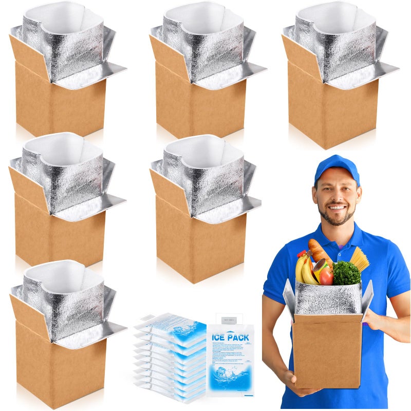 Honoson 6 Pcs Thermal Insulated Shipping Boxes for Frozen Food with Ice Pack and Aluminum Foil Liner for Shipping Big Cold Pack Cooler Mailing Boxes for Moving Hot Frozen Food 6 X 5 X 65 - Image 2