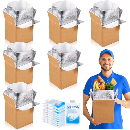 Honoson 6 Pcs Thermal Insulated Shipping Boxes for Frozen Food with Ice Pack and Aluminum Foil Liner for Shipping Big Cold Pack Cooler Mailing Boxes for Moving Hot Frozen Food 6 X 5 X 65 - Image 1