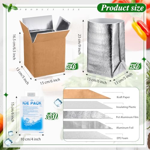 Honoson 6 Pcs Thermal Insulated Shipping Boxes for Frozen Food with Ice Pack and Aluminum Foil Liner for Shipping Big Cold Pack Cooler Mailing Boxes for Moving Hot Frozen Food 6 X 5 X 65 - Image 3