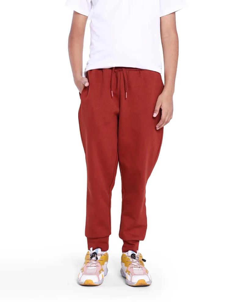 Rare Ones Rare Ones Kids Nir Rust Cotton Poly Drawstring Closure Regular Fit Plain Trackpant