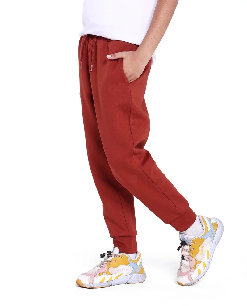 Rare Ones Rare Ones Kids Nir Rust Cotton Poly Drawstring Closure Regular Fit Plain Trackpant