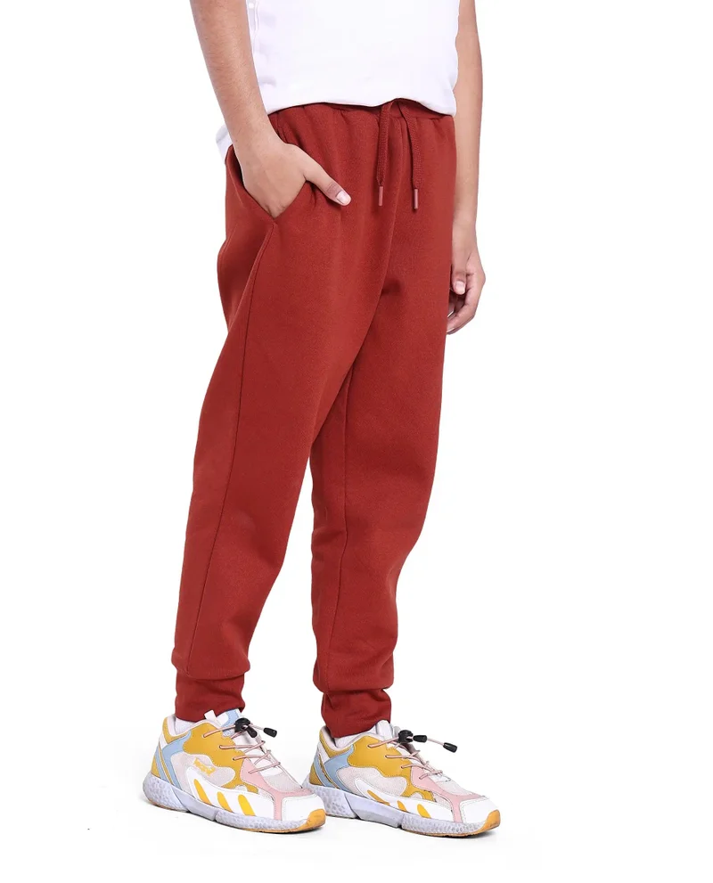 Rare Ones Rare Ones Kids Nir Rust Cotton Poly Drawstring Closure Regular Fit Plain Trackpant