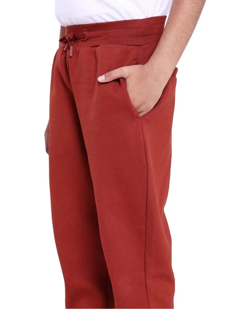 Rare Ones Rare Ones Kids Nir Rust Cotton Poly Drawstring Closure Regular Fit Plain Trackpant