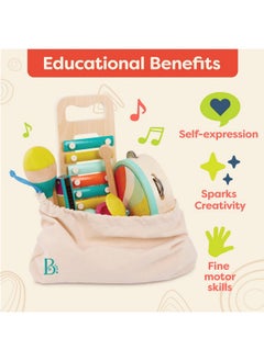 B. Toys B. toys- Make a Melody- 9pc Wooden Musical Instruments - Xylophone, Tambourine, Harmonica - Drawstring Storage Bag - 2 Years +  - Image 4