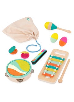 B. Toys B. toys- Make a Melody- 9pc Wooden Musical Instruments - Xylophone, Tambourine, Harmonica - Drawstring Storage Bag - 2 Years +  - Image 1