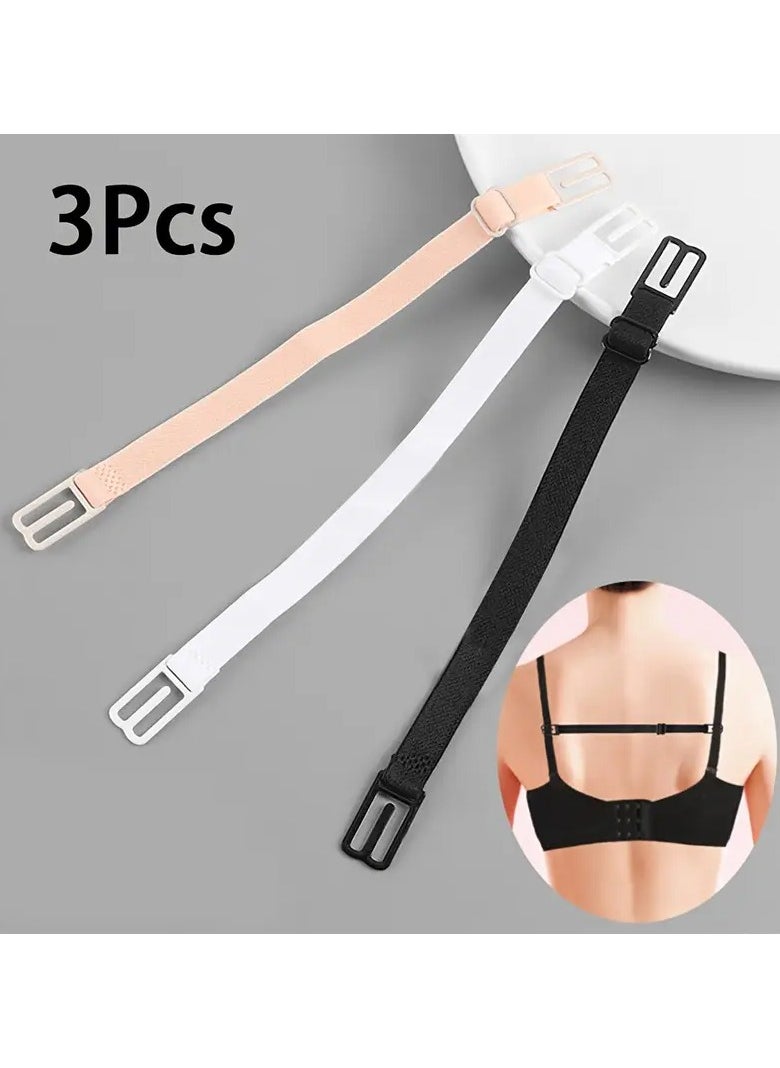 Goolsky 3-Pack Bra Straps Holder Anti-slip Elastic Adjustable Clips, Lingerie Accessory, Undergarment Shoulder Strap Fix With Metal Buckles, Black/White/Beige  - Image 1