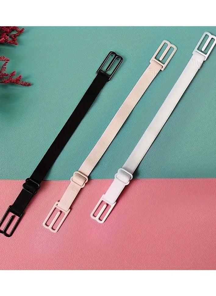 Goolsky 3-Pack Bra Straps Holder Anti-slip Elastic Adjustable Clips, Lingerie Accessory, Undergarment Shoulder Strap Fix With Metal Buckles, Black/White/Beige  - Image 2