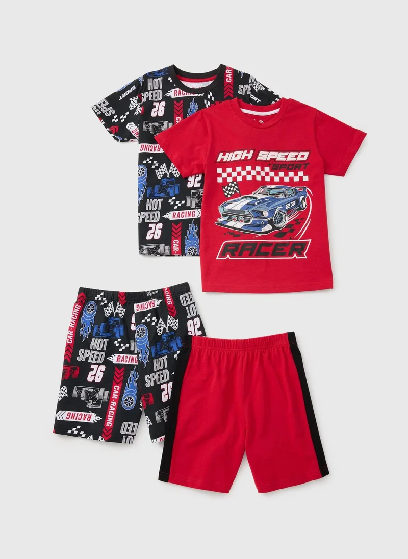 Matalan 2 Pack Boys Red Motorsport Short Pyjamas