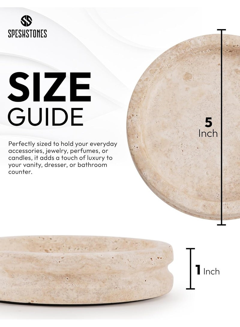 SPESHSTONES Travertine Jewelry Tray 5 Inch Handmade Stone Holder for Ring, Necklace, Earring and Perfume Organizer - Decorative Trinket Dish for Vintage Vanity Countertop & Aesthetic Room Decor  - Image 3