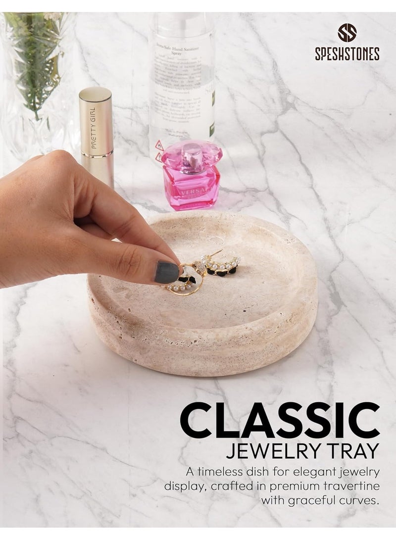 SPESHSTONES Travertine Jewelry Tray 5 Inch Handmade Stone Holder for Ring, Necklace, Earring and Perfume Organizer - Decorative Trinket Dish for Vintage Vanity Countertop & Aesthetic Room Decor  - Image 5