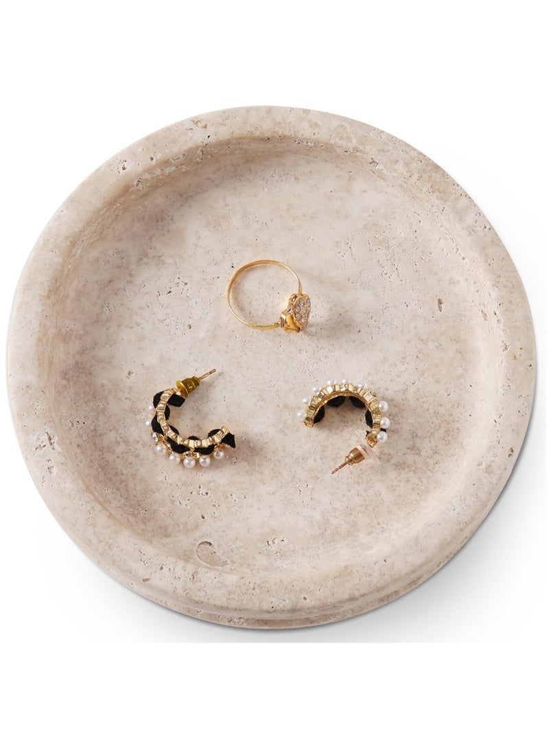 SPESHSTONES Travertine Jewelry Tray 5 Inch Handmade Stone Holder for Ring, Necklace, Earring and Perfume Organizer - Decorative Trinket Dish for Vintage Vanity Countertop & Aesthetic Room Decor  - Image 1