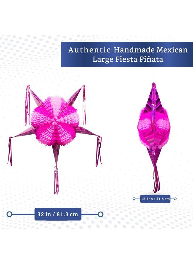 FIESTA WRAPS Pink Mexican Piñata (Large 32 inches) - Authentic Handmade Foldable Large Pinata for Birthday Party - All Pink Star Pinata - Piñatas para Cumpleaños - Fiesta Piniata - Cinco de Mayo Pinatas - Image 2