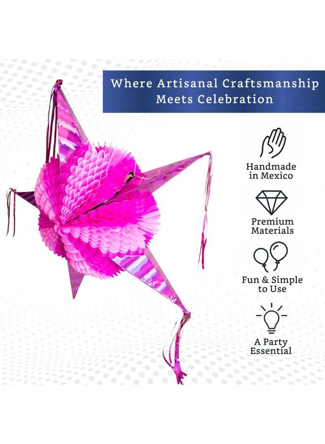 FIESTA WRAPS Pink Mexican Piñata (Large 32 inches) - Authentic Handmade Foldable Large Pinata for Birthday Party - All Pink Star Pinata - Piñatas para Cumpleaños - Fiesta Piniata - Cinco de Mayo Pinatas - Image 3