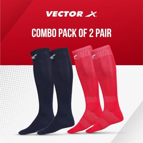 Vector X Blastic Stockings | Polyester Stretchable Material | Knee Length | Unisex | Pack of 2 Pair (NAVY-RED, SENIOR) - Image 2