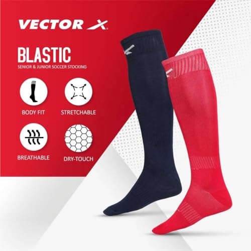 Vector X Blastic Stockings | Polyester Stretchable Material | Knee Length | Unisex | Pack of 2 Pair (NAVY-RED, SENIOR) - Image 4