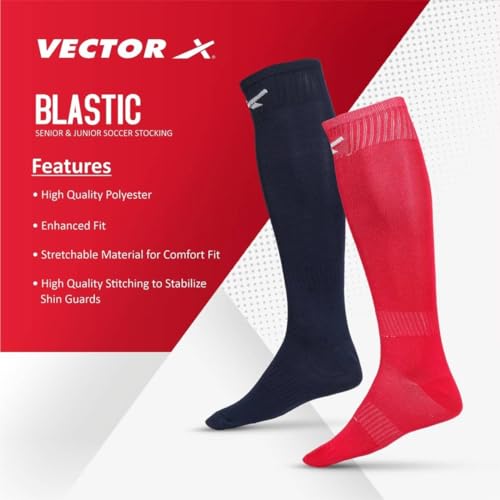 Vector X Blastic Stockings | Polyester Stretchable Material | Knee Length | Unisex | Pack of 2 Pair (NAVY-RED, SENIOR) - Image 3