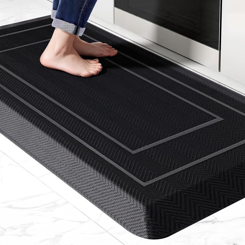 UKISS 9/10"" Extra Thick Cushioned Anti Fatigue Kitchen Mat, Waterproof High Density Foam Standing Desk Mat, Non-Slip Ergonomic Comfort Mat for Kitchen, Office,Workstation Black (Black, 20" X 39") - Image 1