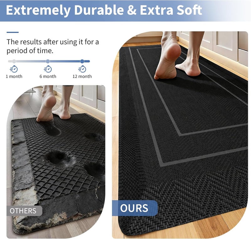 UKISS 9/10"" Extra Thick Cushioned Anti Fatigue Kitchen Mat, Waterproof High Density Foam Standing Desk Mat, Non-Slip Ergonomic Comfort Mat for Kitchen, Office,Workstation Black (Black, 20" X 39") - Image 3