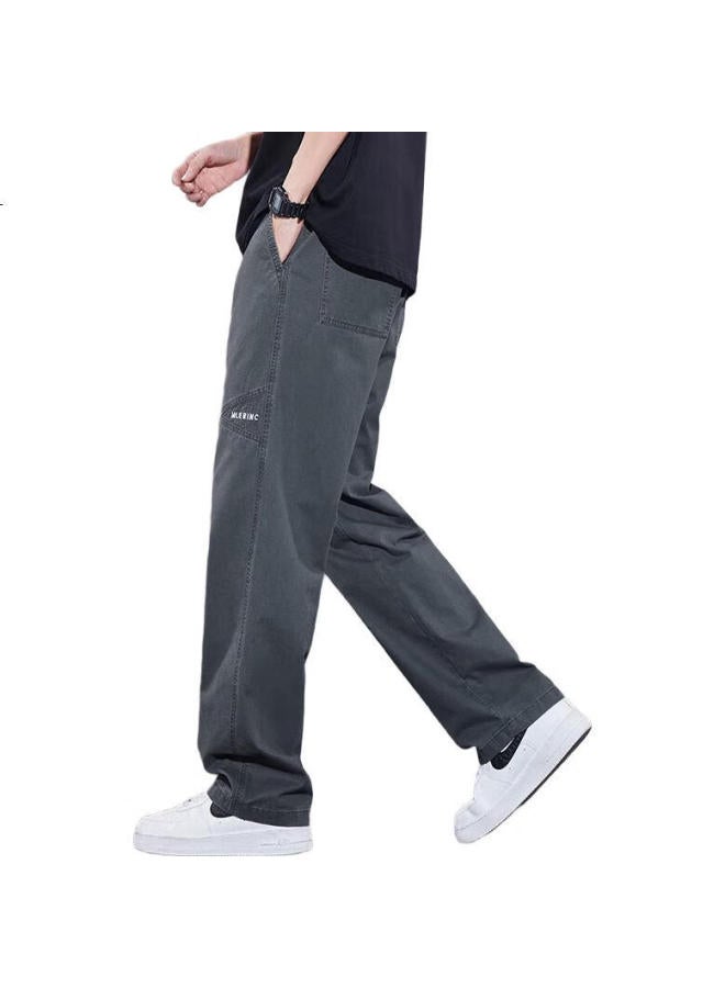 pierre cardin سروال قطن ربيعي فضفاض للرجال من بيير كاردان، تصميم كوري يناسب الجميع، سروال ساق مستقيم، ملابس رجالية، رمادي داكن XL - Image 2