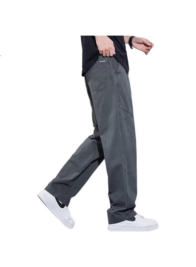 pierre cardin سروال قطن ربيعي فضفاض للرجال من بيير كاردان، تصميم كوري يناسب الجميع، سروال ساق مستقيم، ملابس رجالية، رمادي داكن XL - Image 1