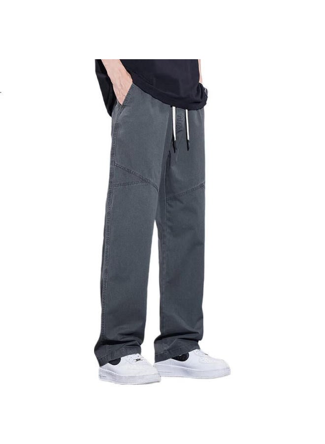 pierre cardin سروال قطن ربيعي فضفاض للرجال من بيير كاردان، تصميم كوري يناسب الجميع، سروال ساق مستقيم، ملابس رجالية، رمادي داكن XL - Image 3