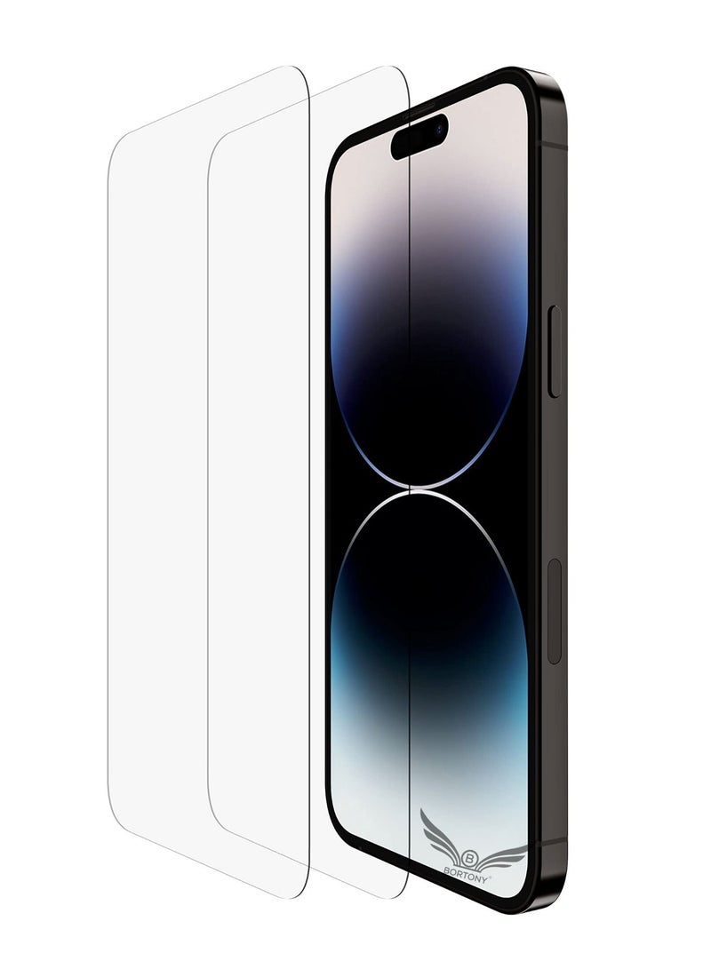 BORTONY Pack of 2 Screen Protector Compatible with 14 Pro 6.1" Tempered Glass 9H Hardness [HD Clear] [Anti-Scratch] [Bubble Free] For Apple iPhone 14 Pro - Image 1